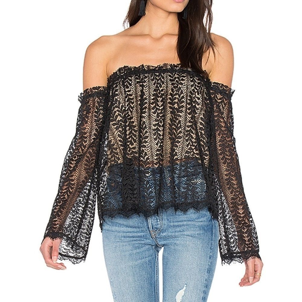 Heartloom Maryam Black Lace Off Shoulder Top S